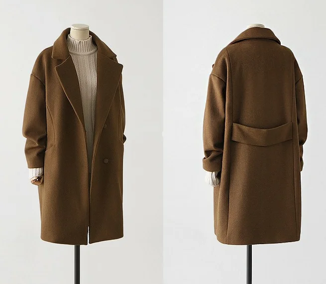 High Quality 2017 Winter Coat Women Wool Coat Long sleeve Medium Long Wool Coat Loose Warm Woolen Coat Women