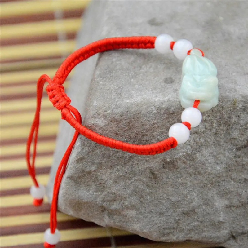 1pc Chinese Oriental Green With Beads Red String Rope Adjustable Lucky Braceletin Charm