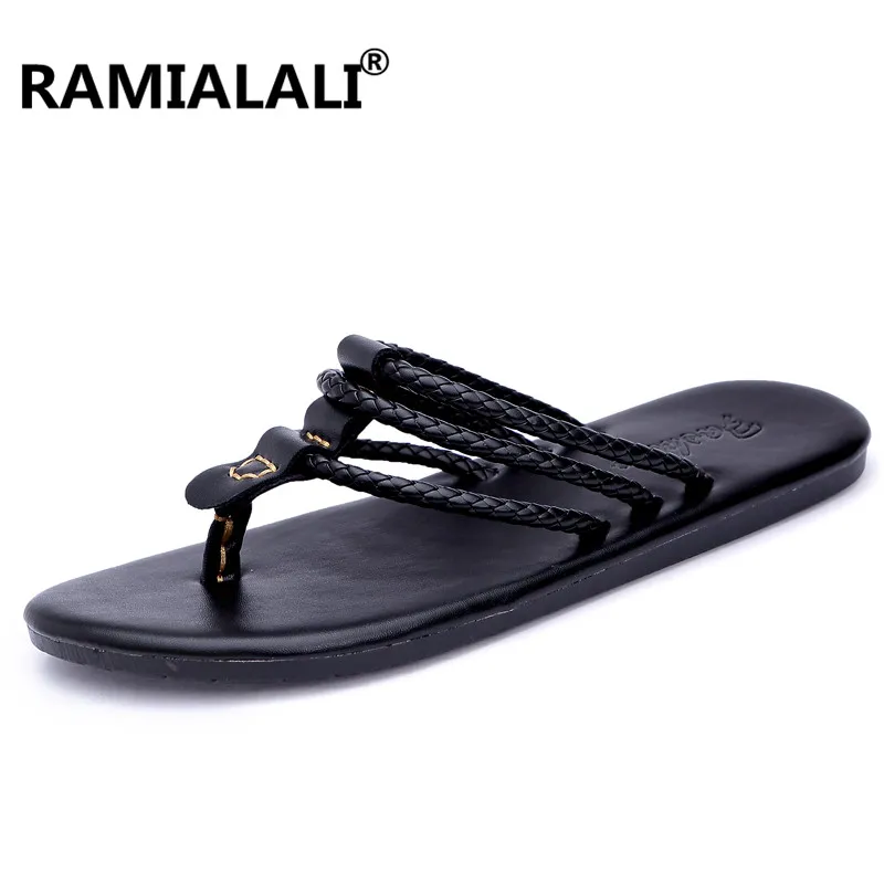 

Ramialali Classics Summer Shoes Men Leather Slippers Quality Leather Sandals for Men Comfortable Flip Flops Men Beach Sandals