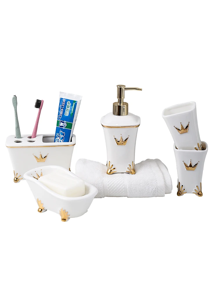 Европейский стиль белый керамический набор для ванной из 5 зубных щеток Держатель для рта чашки принадлежности для ванной комнаты Набор аксессуаров для ванной комнаты