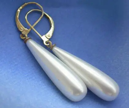 

jewelry new Charming long teardrop south sea white shell pearl dangle earrings