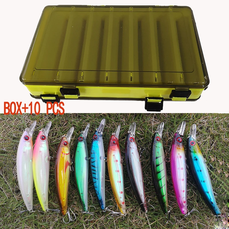 

10PCS Fishing Lure and Double-Layer Bait Box Set Simulation Bait Multi-purpose Fishing Gear Storage Box Fishing tackle box