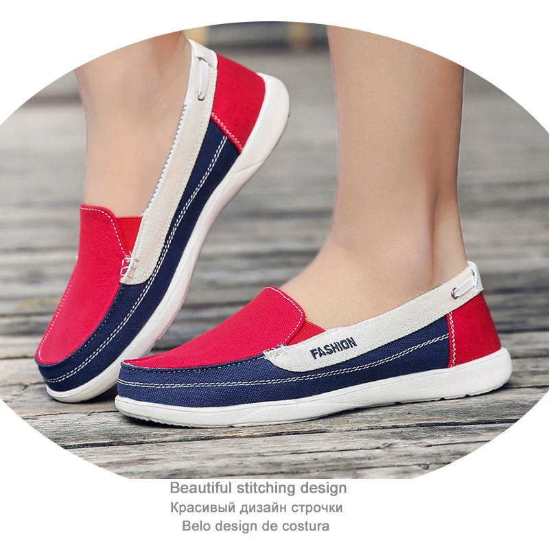 Womens Fashion Casual Sneakers Comfortable Flat Canvas Shoes Slip-On Loafers