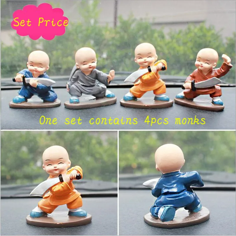 Set Doll Kung Fu Shaolin Figuras pequeñas Monk Master Resin Car Home Decor decoración del hogar 4Psc Figuras de monjes pequeños 