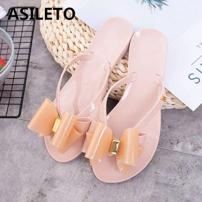 bow flip flops jelly