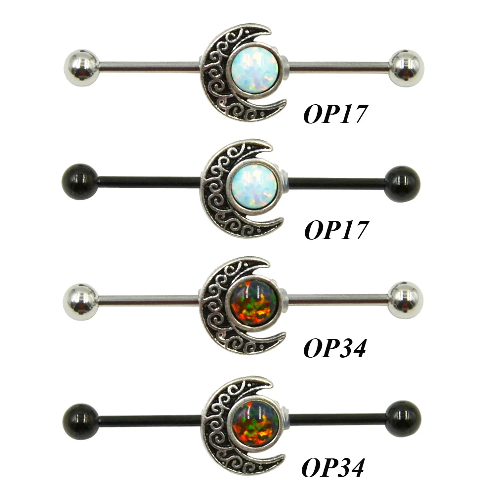 

1pc Opal StoneGemmed Moon Helix Earring Industrial Barbell Ear Piercing Jewelry Come with Three Barbells