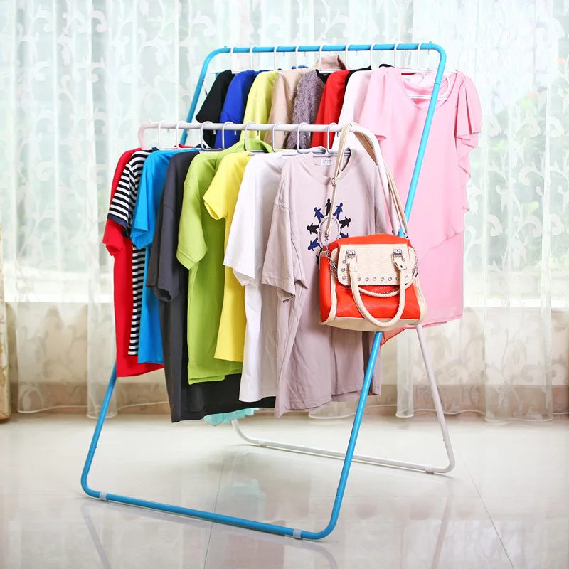 

Free ship The Save Space Wrought Iron Folding Clothes Hanger Landing Type X Double Pole Racks Indoor and Outdoor Clothes Airer