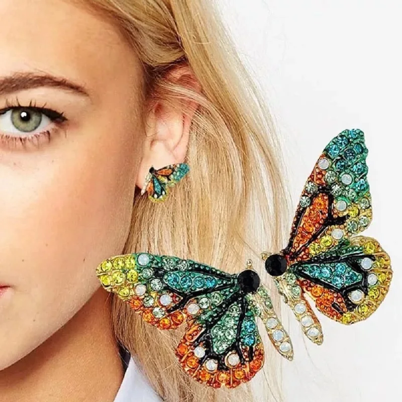 SHUANGR эксклюзивный цвет Полный стеклянный бабочка крыло уха гвоздь простой темперамент серьги ожерелье ювелирный набор