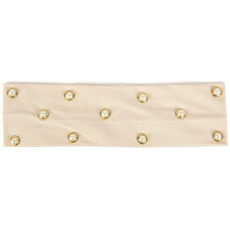 Beige Gold Geebro модная женская обувь для девочек жемчуг повязка на голову из хлопка простая плоская эластичная повязка для волос для женщин тюрбан резинка для волос аксессуары DD759 - Цвет: Beige Gold