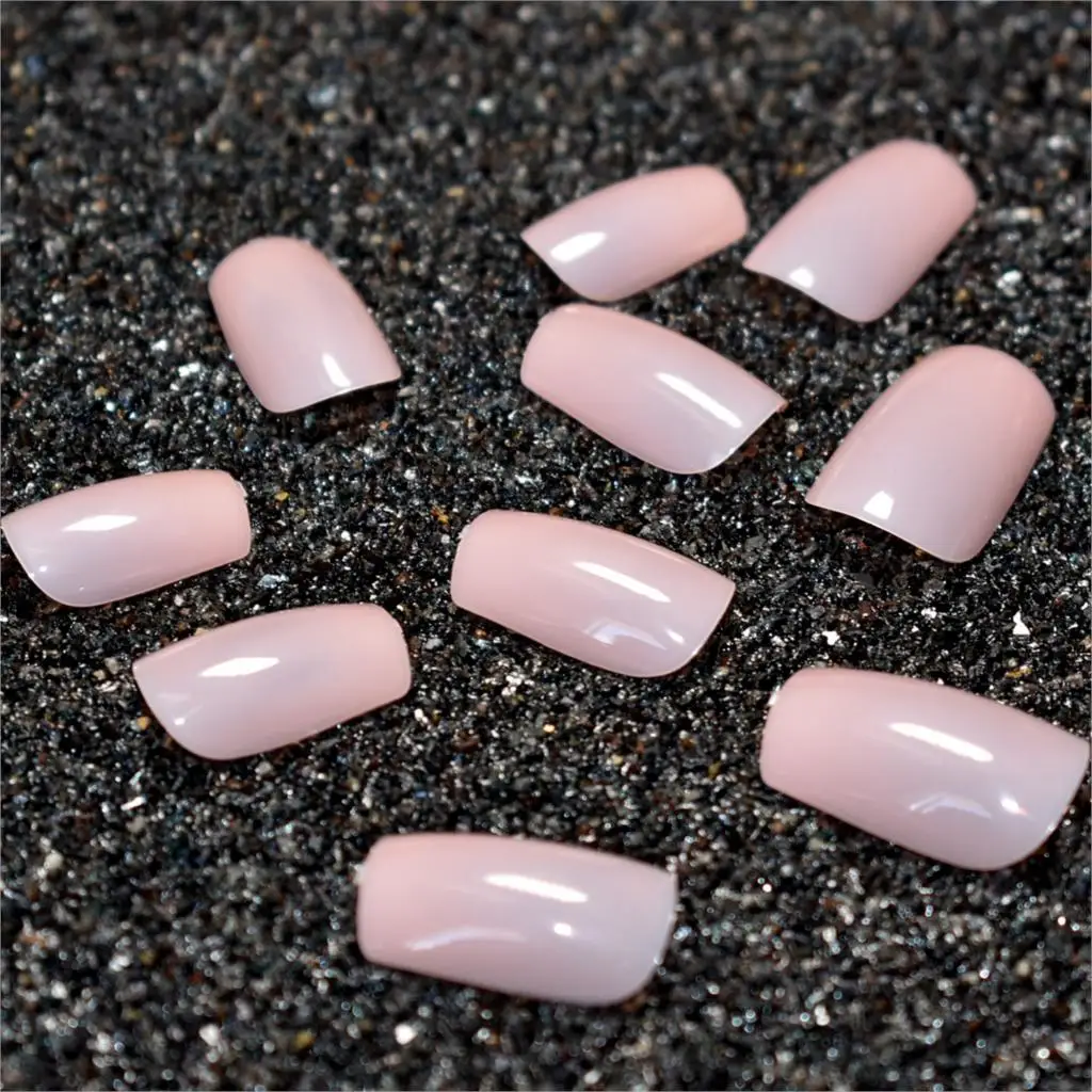 24pcs Light Pink False Nails Candy Pink Full Artificial Manicure Nails Square Smooth Fake Tips