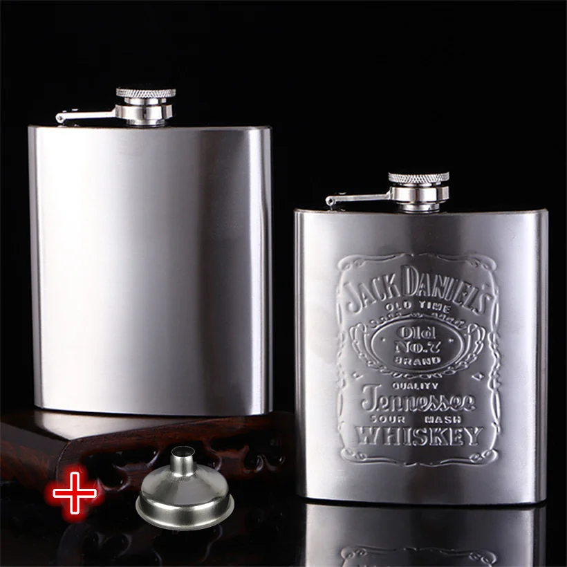 Portable Stainless Steel Hip Flask +1 Funnel 7oz Embossed Flagon Flasks
