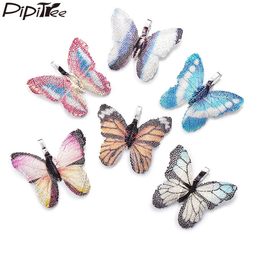 

Pipitree Beautiful Real Natural Leaf Vein Charms Silver Color DIY Colorful Butterfly Charms for Pendant Necklace Jewlery Making