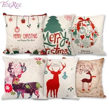 FENGRISE 45x45cm Pillow Case Christmas Decorations For Home Santa Clause Christmas Deer Cotton Linen Cover Cushion