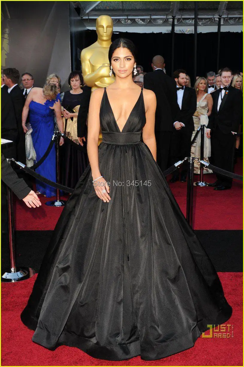 Сексуальная Глубокий v-образный вырез черная тафта Oscars бальное платье Мода Вечер/Знаменитости/платья для красной дорожки