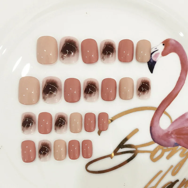 

24pcs Love Heart Pure Color Fake Nails Girls Reusable Short Round Head Finger Smooth Decoration Artificial Nail Tips With Glue
