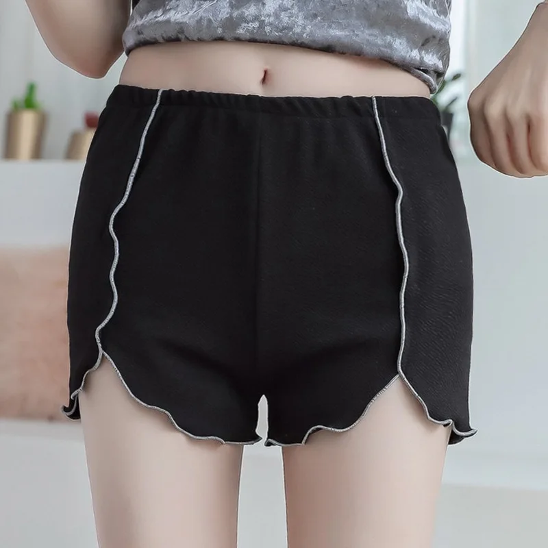 

2019 Lady plus size 3XL New Fresh Ruffled Silver Side Shorts Summer Female Casual Stretch Bottom Short home casual capris