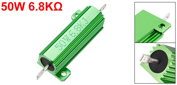 50W 6.8k Ohm Aluminium Housing Chassis Mount Wirewound Power Resistor Green 1pcs