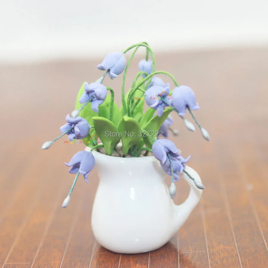 Кукольный домик Миниатюрный 1:12 ролевые игры фиолетовый ландыши цветы цветут в вазе глина ручной работы