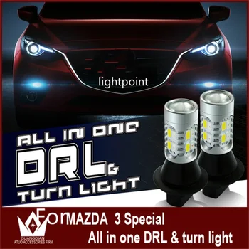 

Tcart 2x car led bulbs For Mazda 3 auto led DRL Daytime Running Light Front Turn Signals all in one yellow+white lamp WY21W 7440