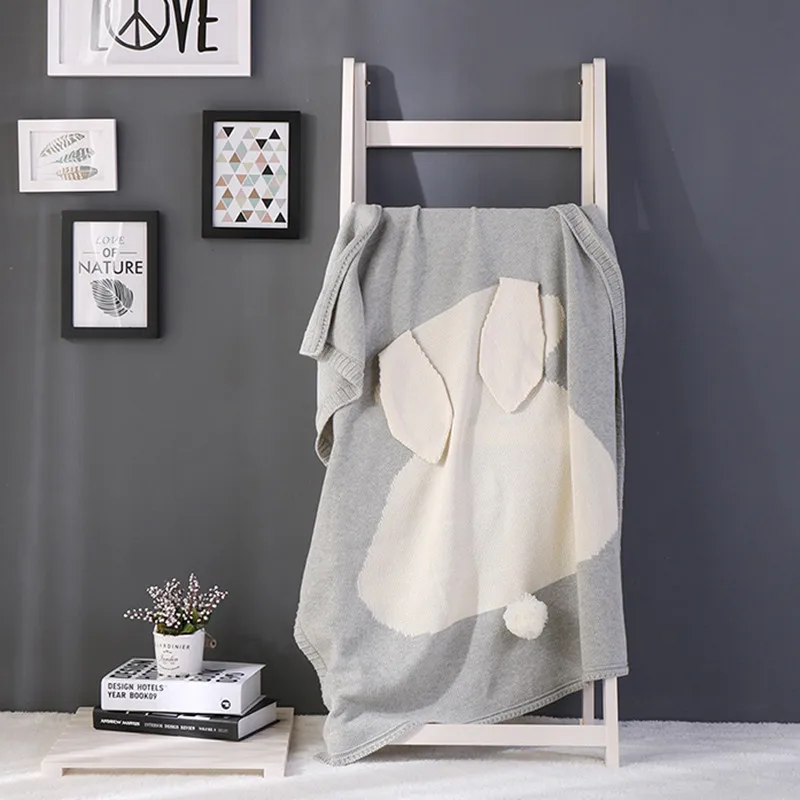 

100% Cotton Children Baby Toddler Bedding Knitted Baby Blanket Wrap Soft Blankets Newborn Big Rabbit Kids Gift Girls Blankets