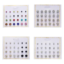 Mode 12 paar/satz Frauen Runde Kristall Stud Ohrringe für Frauen Cubic Zirkon Piercing Ohrringe für Mädchen Schmuck Geschenk