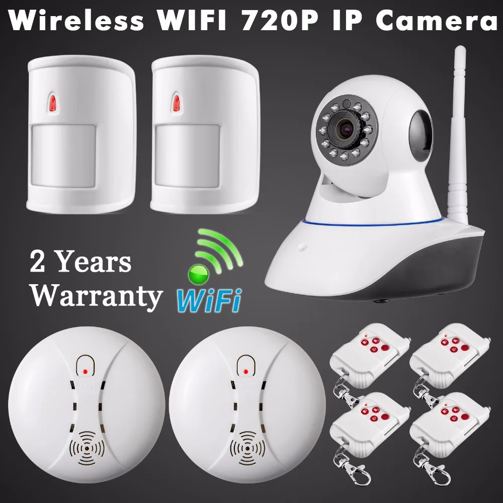 Wireless WiFi IP Camera ISO Android APP Remote Control Home Alarm System HD CCTV Wireless Fire Detector Pet immune PIR