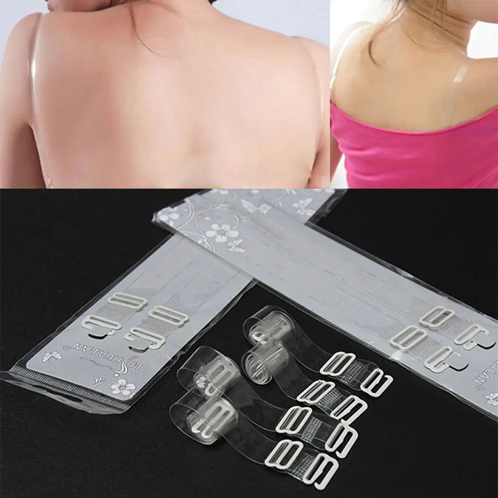 1 Pair Adjustable Invisible Transparent Clear Bra Shoulder Strap Metal