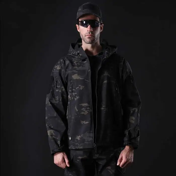 Men Waterproof Windproof Military Camouflage Softshell Tactical Jacket Outdoor Sport Hiking Keep Warm Coat Hooded Army Clothing