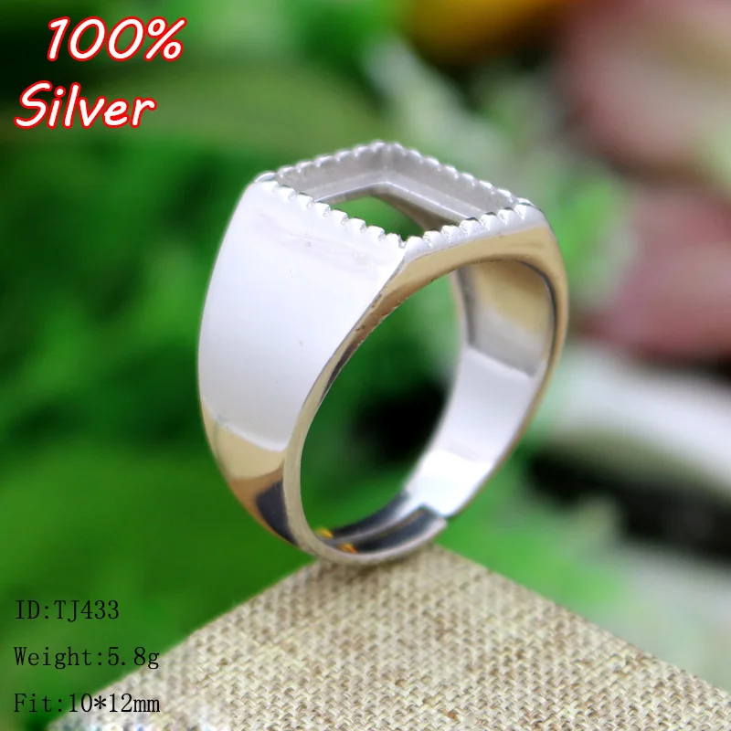 

Sterling Silver 925 White Gold 10*12mm Cabochon Rings for Amber Opal Agate Turquoise Fine Jewelry Wholesale