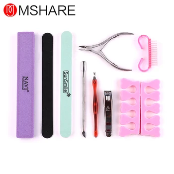 

MSHARE 9pcs Set Manicure Tools Set Kit Nail Buffer Sanding File Manicur Polishing Brush Dead Skin Fork Foam Finger Separators