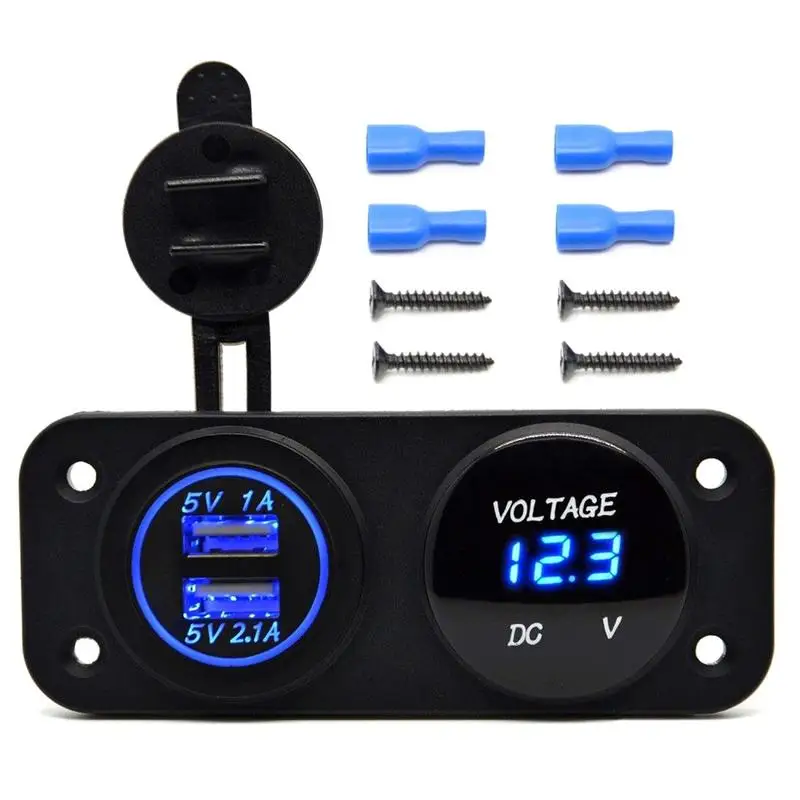 Blue Новейший двойной USB Вольтметр для розетки автомобильное зарядное устройство со светодиодом цифровой дисплей цифровой измеритель напряжения для автомобиля мотоцикл яхты - Название цвета: Blue