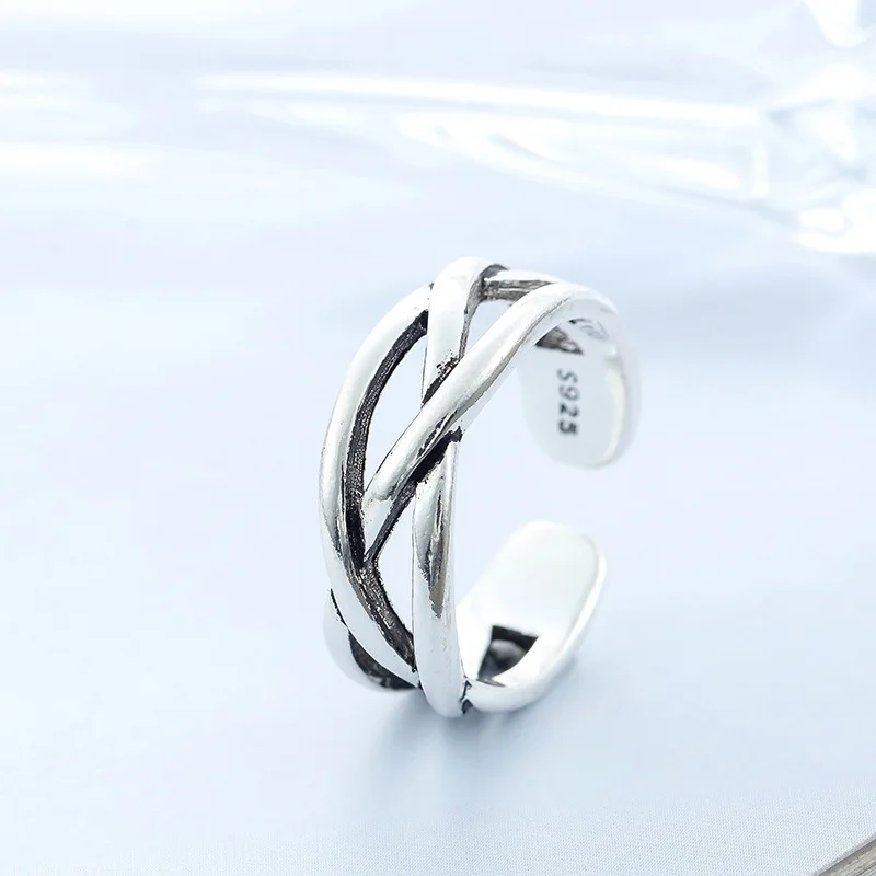 Модное Настоящее 925 пробы Серебряное кольцо с крестом для женщин, свадебные ювелирные изделия, полые панк ретро античные регулируемые большие кольца на палец