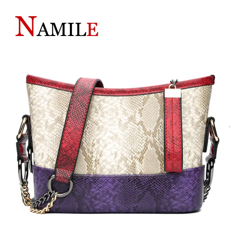 

2019 new simple fashion casual contrast snakeskin pattern ladies chain shoulder bag high quality trend ladies diagonal package