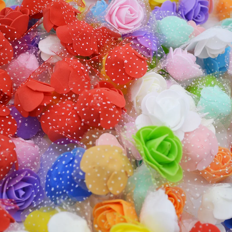 

50Pcs/100Pcs 3.5cm PE Foam Artificial Roses Flower Heads with Silk Lace Used For Wedding Birthday Decoration Wreath Fake Flowers