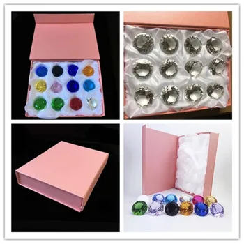 

30mm 40mm 12pcs/lot Colorful Decorative Glass Diamonds Crystal Diamond Paperweight with Pink Gift Boxes Christamas Gift