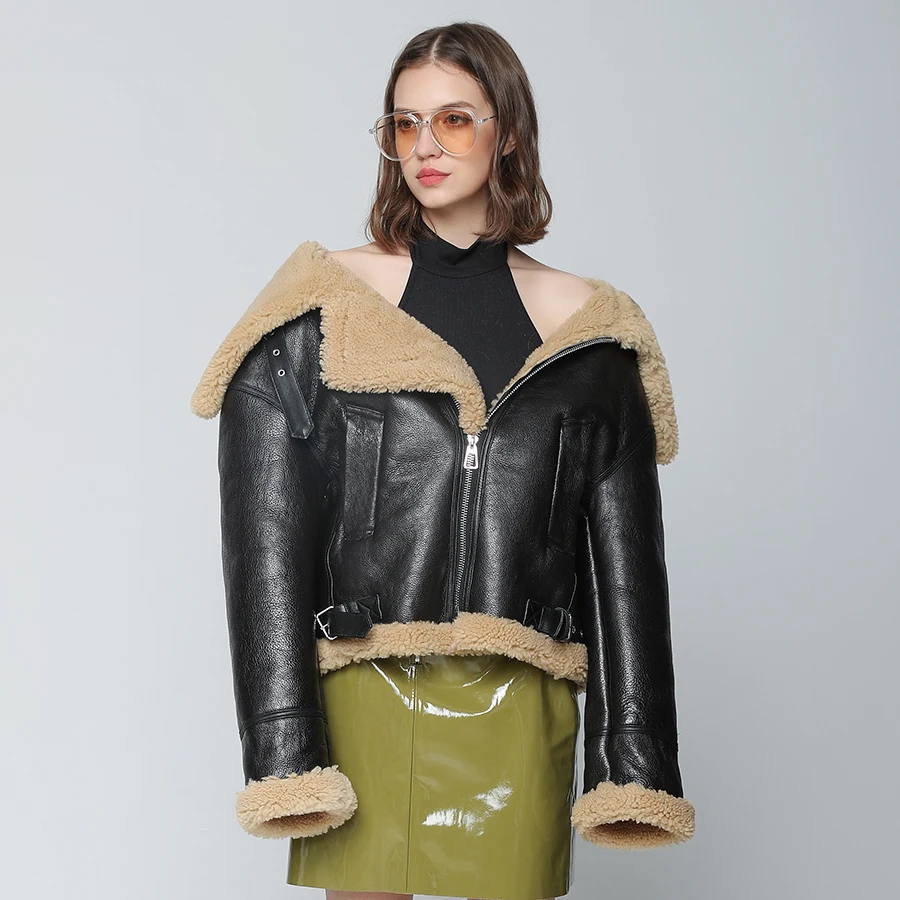 Зимняя куртка для женщин бренд натуральный мех пальто шерсть мериноса стриженый овечий мех двусторонний Мех животных пикантные свободные