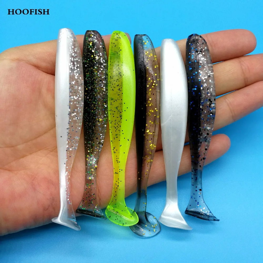 HOOFISH 8PCS/LOT T tail soft lure fishing lure 4.8g/9cm 6colors double