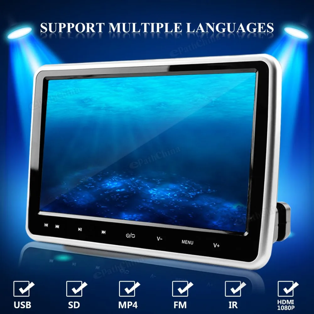 

Hot 10"HD Digital LCD HDMI Car Headrest Monitor DVD/USB/SD Player IR/FM Game Speaker Built-in High Quality Speaker