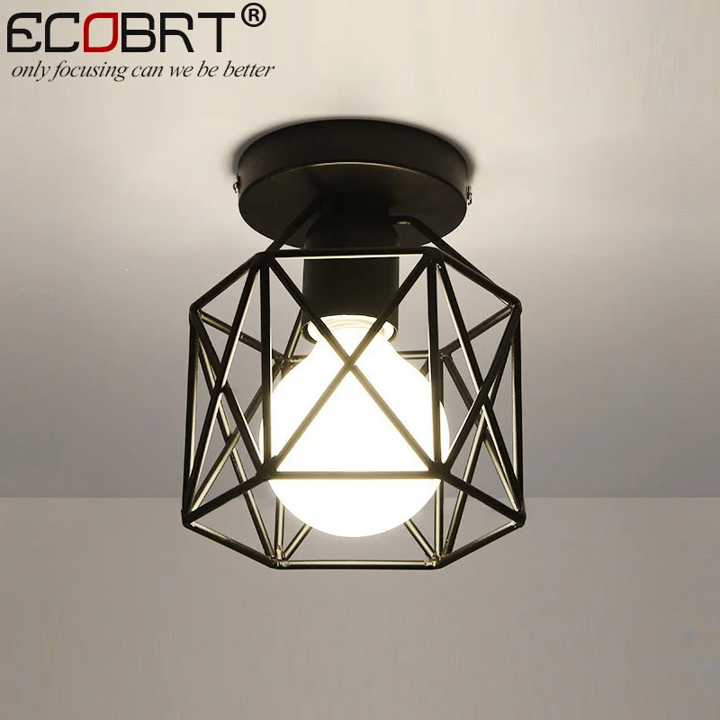Online ECOBRT nórdico negro creativo loft lámparas de techo con E27 hembra de hierro restaurante balcón estudio corredor sala de iluminación interior