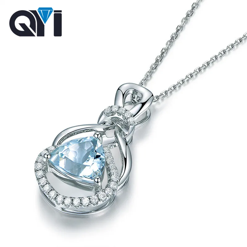 

QYI 925 Sterling Silver Necklaces Pendants Natural sky Blue Topaz Gemstone Pendants For Women Color Gems Wedding gift
