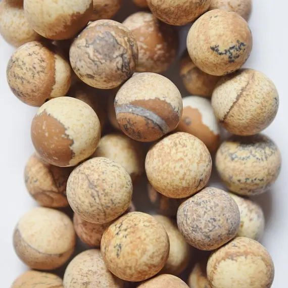 

Natural Matte Sand Jasper Beads, Picture Jasper Bead - Round 8 mm Gemstone Beads - Full Strand 15 1/2", 46 beads, A-Quality