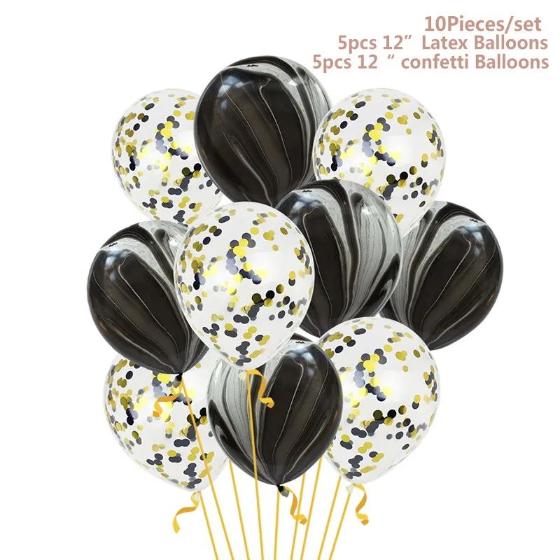 HUADODO 10 шт. 12 дюймов конфетти шары Агат воздушный шар мраморной расцветки золотые латексные воздушные шары на день рождения вечерние украшения поставки - Цвет: Black