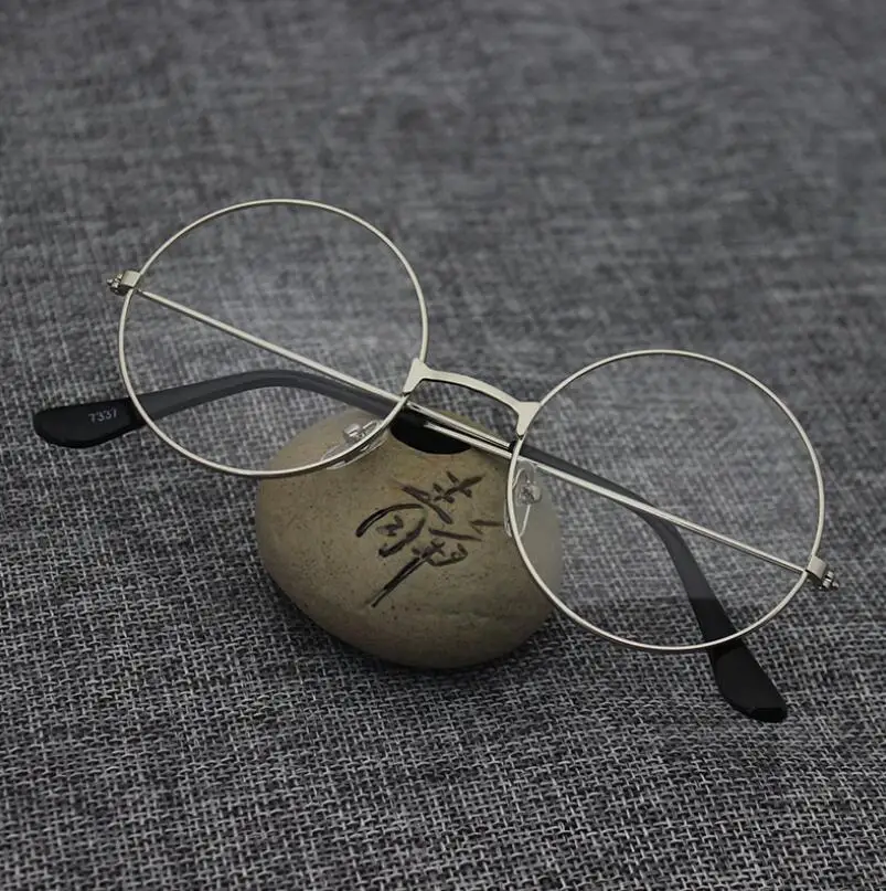 Новинка, ретро большие круглые очки, прозрачные металлические очки для близорукости, оправа для очков, черные, серебряные, Золотые очки - Цвет оправы: Серебристый