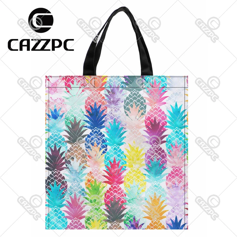 

Watercolor Pop Art Hawaiian Pineapple Summer Style Print Nylon Oxford Reusable Shopping Bag Gift Foldable Bag Eco Bag Pack of 2