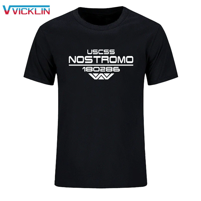 USCSS Nostromo 프린트 티셔츠 코튼 Alien Weyland Yutani T 셔츠 Mens 반소매 티셔츠 탑스 플러스 사이즈