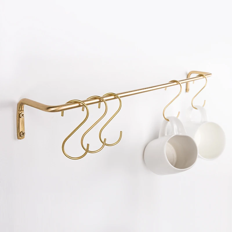 Gold golden Nordic Wall Decoration kitchen Storage Holders Racks Brass