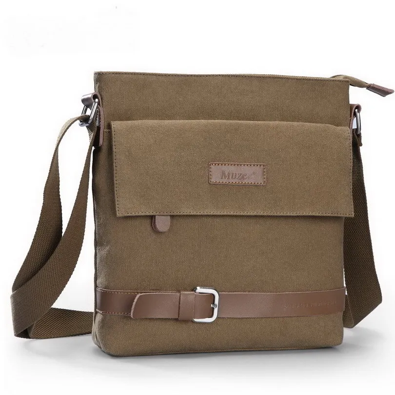Цвет кофе несколько карманов холст мужские сумки через плечо сумка 28*27 см подходит для iPad - Цвет: Khaki