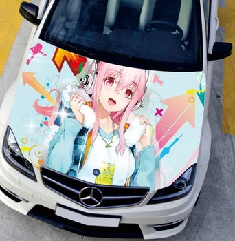 

EMS 135*150cm Car Engine Hood Sticker Head Cartoon Pretty Styling Decal Decor Carbon Vinyl Cover DIY Camouflage Protective Film