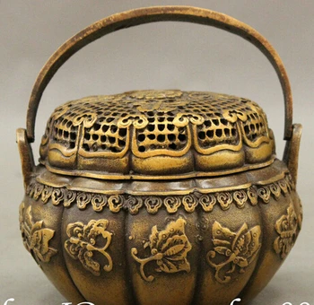 

WBY++++ free shipping Chinese Bronze Butterfly Scalewing Petaling Handle Statue Incense Burner Censer