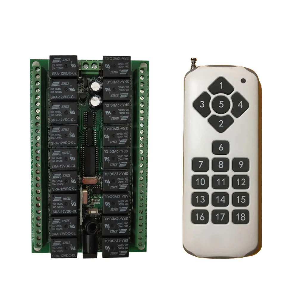 

DC 12V 24V 18 CH 18CH RF Wireless Remote Control Light Switch System Remote Switch Radio Relay Receiver Transmitter 315/433 MHz
